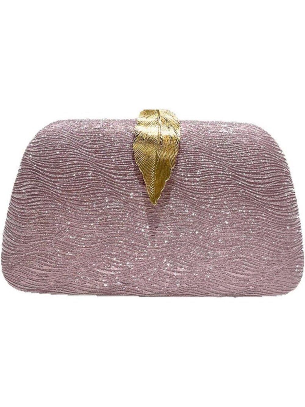 Women's Pink Elegant Clutch Purse Metallic Leaves Clasp Banquet Evening Bag